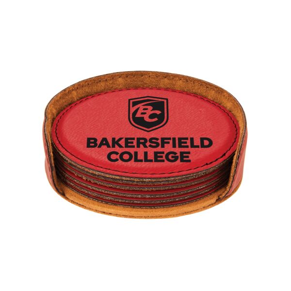 4" Red Laserable Leatherette Round 6-Coaster Set Thumbnail